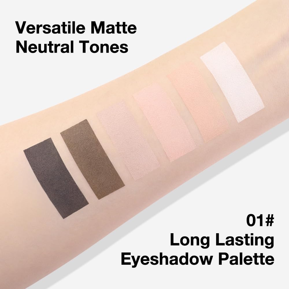 6 Colors Mini Nude Brown Eye Shadow Palette Makeup for Older Women, Neutral Matte Shimmer Eyeshadow Palette Highly Pigmented Waterproof, paleta de sombras de ojos, Vegan & Cruelty-free, 01