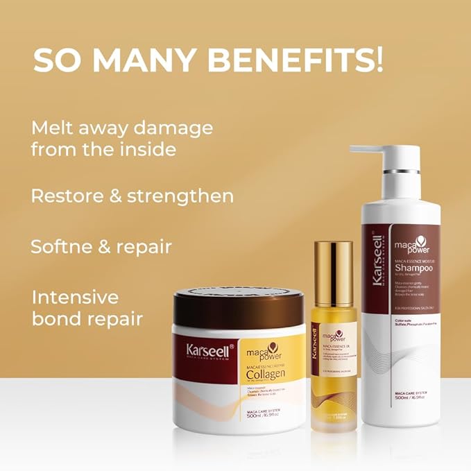 Karseell Collagen Hair Treatment Set, Deep Repair Collagen Hair Mask Shampoo and Argan Oil for Dry Damaged Hair of All Types - 2 x 16.9floz + 1.69floz