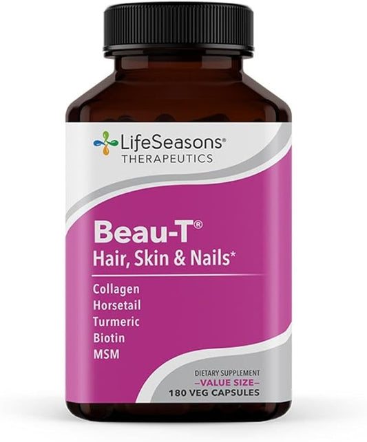 Beau-T - Hair, Nail & Skincare Supplement - Biotin Collagen Horsetail MSM & Turmeric - Promotes Healthy Hair and Nail Growth - Supports Clear Skin & Fights Acne - Nail Strengthener - 180 Capsules