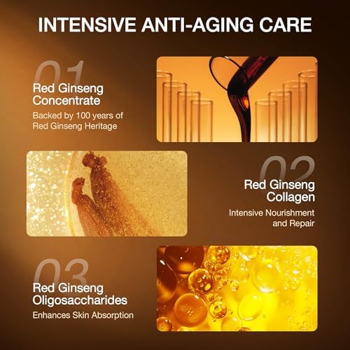 Donginbi Red Ginseng Power Repair Essential Skin Care Set - Hydrating Toner (4.4 floz), Korean Red Ginseng Essence with Collagen (4.4 floz), Firming Face Oil, Korean Skin Care Gifts for Women