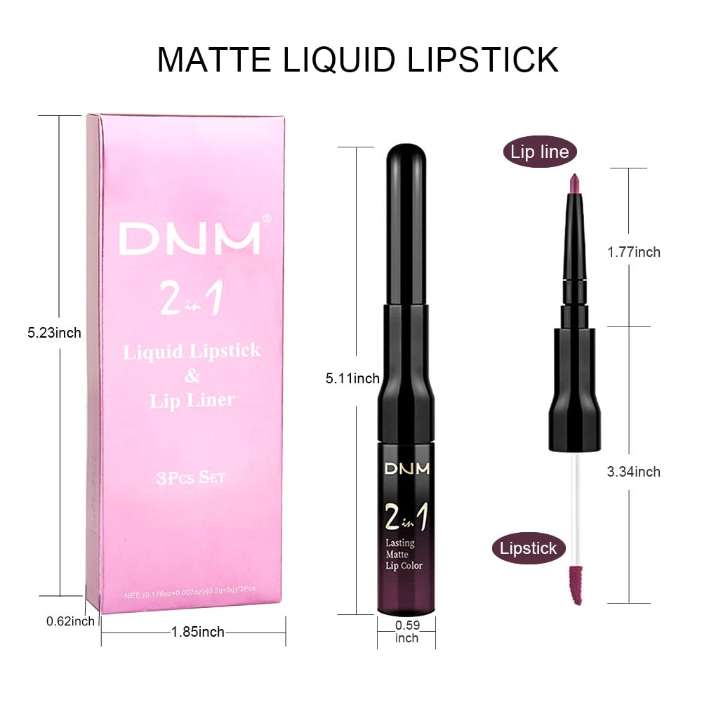 evpct 3Pcs Dark Red Purple Plum Matte Liquid Lipstick and Lip Liner Set for Women Matte Burgundy Lip Tint Stain Long Lasting Waterproof, Black Cherry Blood Red Mauve Brown Gothic Goth Lipsticks Makeup