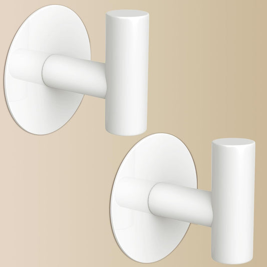 Heavy Duty White Towel Hooks, Stainless Steel Adhesive Coat Hooks for Bags, Towels, Robes, Hats, Aprons – No Drill Bathroom, Kitchen, Hotel Wall Hooks (2 Pack)