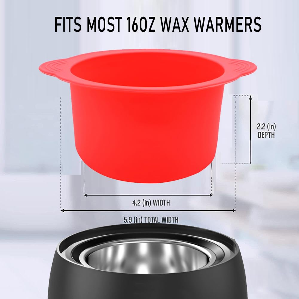 Silicone Wax pot Liner, Silicone Wax Bowl Warmer liner, Non-Stick Melt Pot Replacement, Reusable Melt Liner with 50 Pcs Waxing Sticks Body Hair Removal 14 oz Red