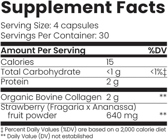 Organic Collagen Australia Beauty Brilliance Pure Collagen & Strawberry Capsules, 120 Count