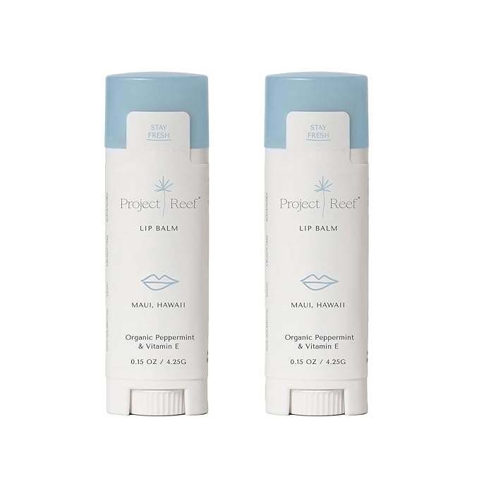 Cooling Lip Balm w/Organic Peppermint, Shea Butter, Vitamin E, Hydrating Chapstick, Soothe Dry Sunburnt Lips, After Sun Care, 2 Pack