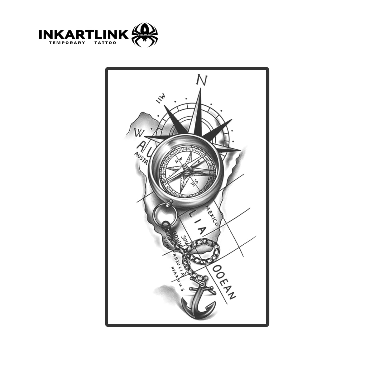 INKARTLINK Semi Permanent Tattoos, Temporary Tattoos, Adult Art Designs, Party Favors, Waterproof, Realistic, No Adhesive, No Reflective, Lasts 1-2 Weeks, Extra Large (Compass)