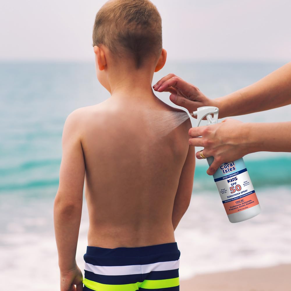 Coral Isles by Rocky Mountain Sunscreen | SPF 50 KIDS Spray | Broad Spectrum UVA/UVB Protection | Hawaii Reef-Safe Act Compliant | Oxybenzone & Octinoxate Free | Water Resistant 80 Min. | 16 Fl Oz