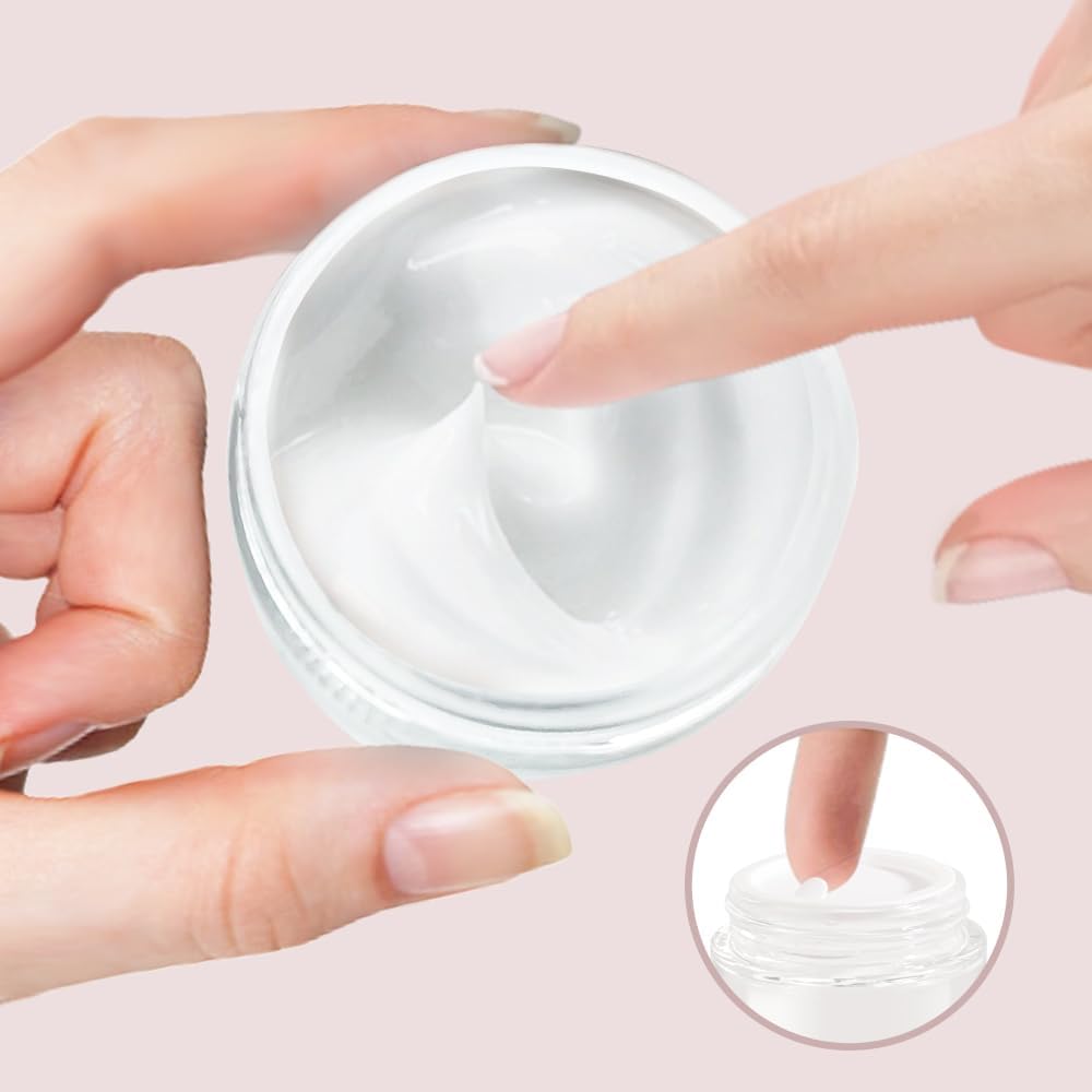 4 pack 1oz Glass Jars Round Empty Cosmetic Containers, Refillable Glass Jars with Lids for Face Creams, Lotions, Powders,Salves Ointments,Potravel Storage