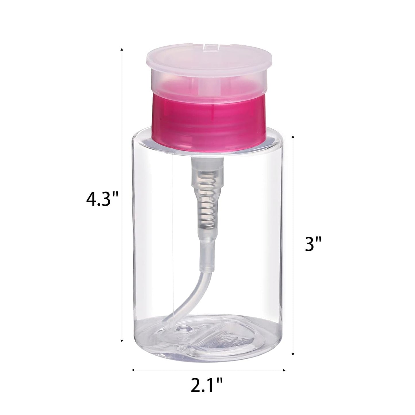 Pack of 3 Nail Polish Remover Pump Empty Dispenser Bottle for Alcohol, Nail Polish and Makeup Remover, 150ml(5.10z), Hotpink Top Cap