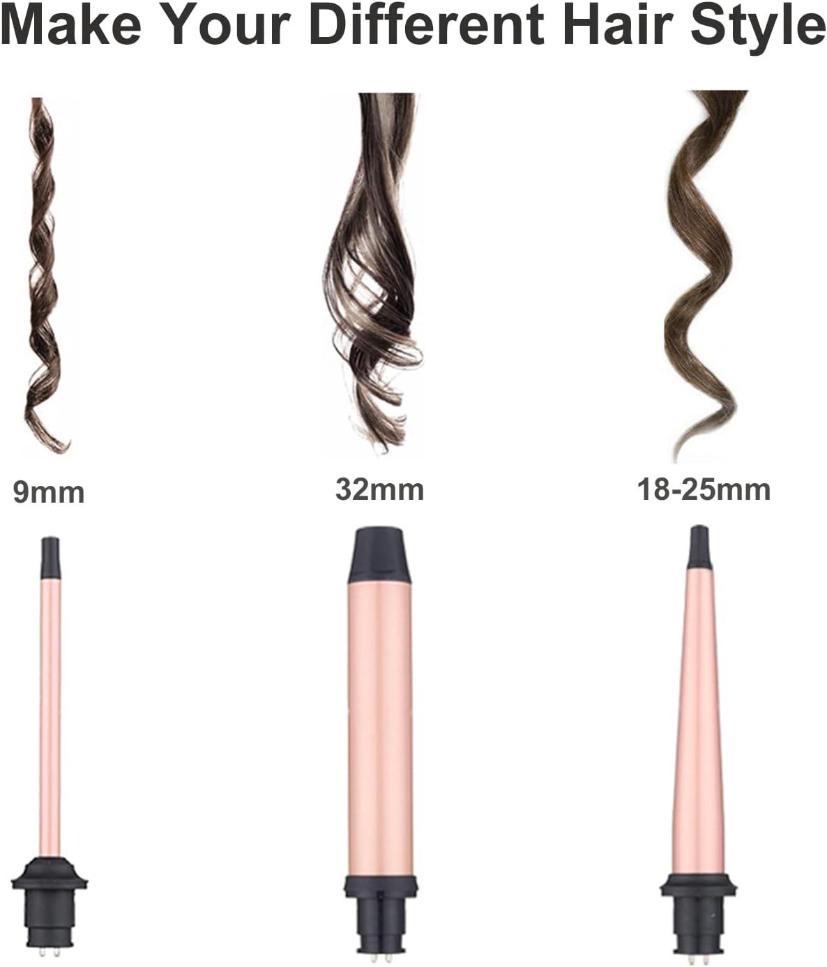 Curling Iron Wand Set, Curling Wand 3 in 1 Hair Curling Wands Interchangeable Ceramic 0.35-1.25inch Barrel Hair Curler, with Heat Resistant Glove