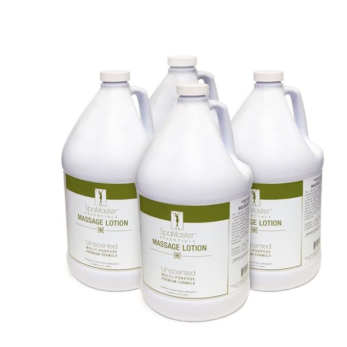 Master Massage - Organic, Unscented, Vitamin-Rich and Water-Soluble Massage Lotion - 4 Gallon Bottle Per Pack