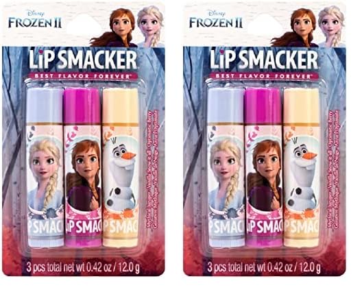 Lip Smackers Disney Frozen 2 Flavored Lip Balm Trio, Mythical Juniper, Vanilla Snow-it-all, Optimistic Berry, Set of 3, Clear, For Kids, Men, Women (Pack of 2)