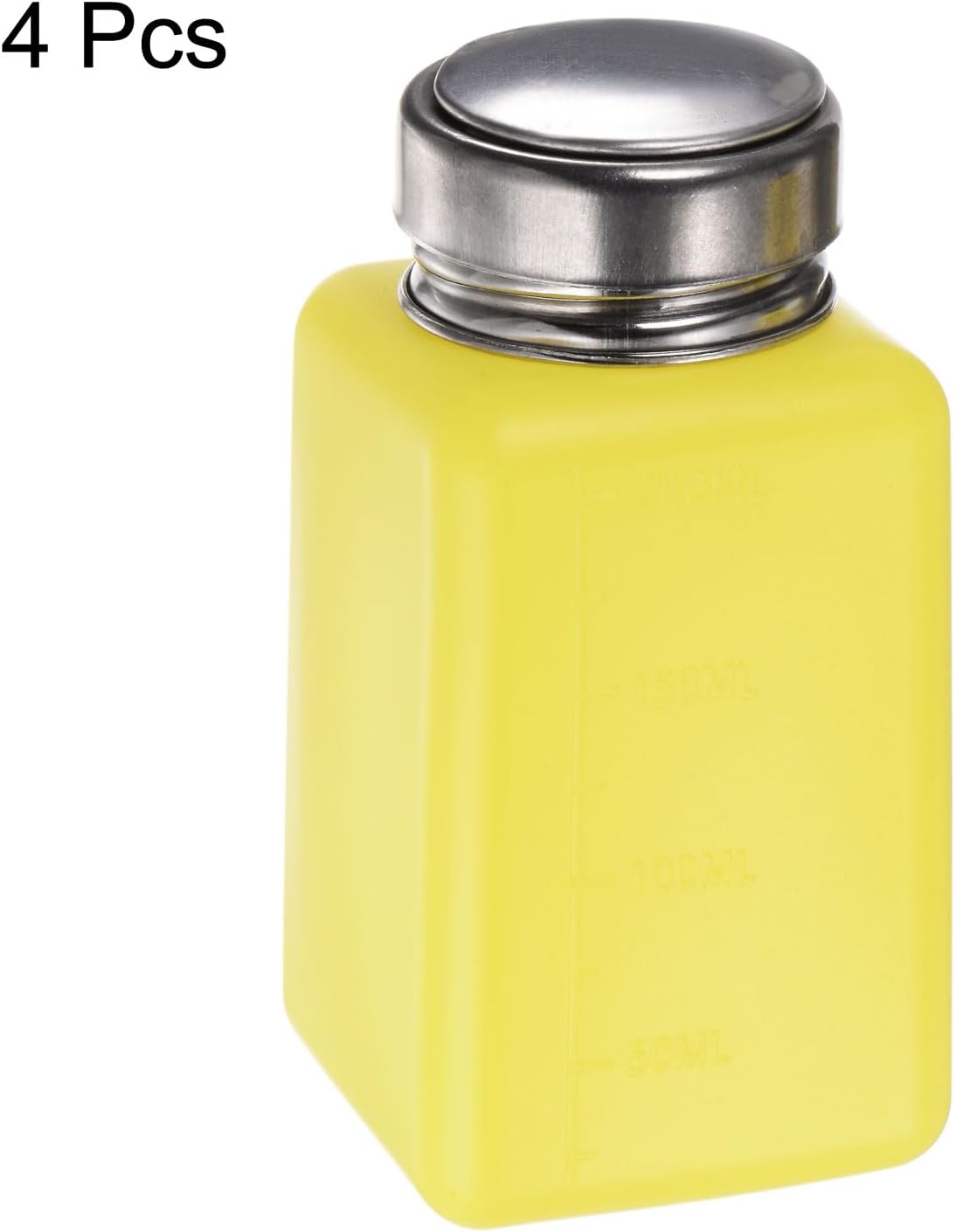 HARFINGTON 4PCS 200ML(6.8oz) Push Down Alcohol Dispenser Pump Liquid Press Empty Bottles Refillable Container for Acetone Cleanser Nail Polish Remover, Yellow