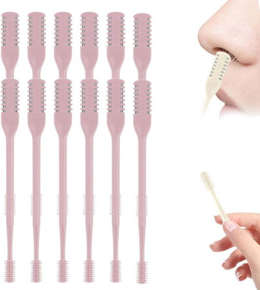 2025 Upgraded Nasal Hair Cutter, 2-in-1 Professional Nostril Hair Remover Tool, Sharp & Safe Double Sided Knife, 360° Rotating Nose Hairs Removal Trimmer Travel Essentials (Pink, 12PCS)