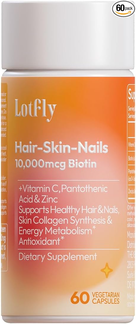 Biotin 10000 mcg with Zinc, Vitamin C & Calcium Pantothenate – Supports Healthy Hair Growth, Strong Nails & Glowing Skin for Women & Men | Made in The USA | 60 Vegan Capsules (60-Day Supply)