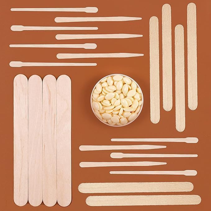 Mibly 4 Style 600 Pcs Assorted Wooden Wax Sticks for Body Legs Face Small Medium Large Sizes Eyebrow Waxing Applicator Spatulas for Hair Removal or Wood Popsicle Craft Sticks (Mix Sticks Pack of 600)