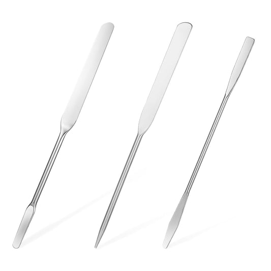 3 pcs Makeup Spatula Foundation Spatula, Stainless Steel Facial Beauty Spatula, Tiny Makeup Palette Mixer Face Cream Applicator Cosmetic Mixing Tool for Even Application Foundation Double Edged