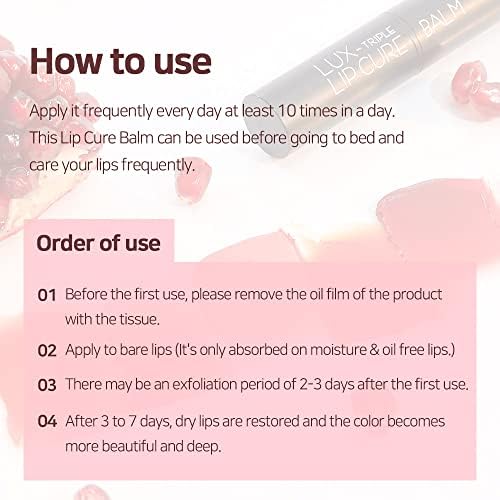 Lux Triple Lip Cure Balm (0.17 oz) (HERA (Pink Red)) 4 million units sold in Korea, Natural Tinted Korean Lip Balm, Petroleum/Paraben Free, Lip Butter,lip balm hydrating,tinted moisturizer