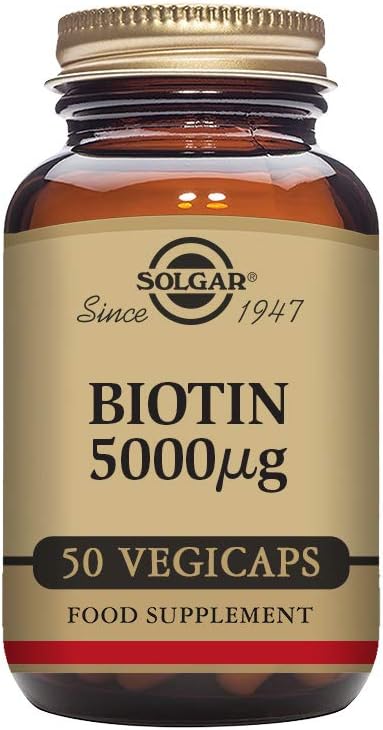 Solgar Biotin 5000 mcg - 50 Vegetable Capsules - Supports Healthy Skin, Nails & Hair - Non-GMO, Vegan, Gluten Free, Dairy Free, Kosher - 50 Servings