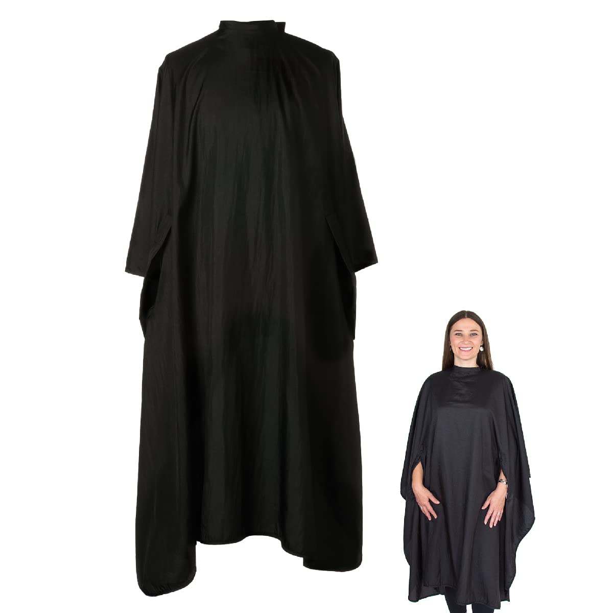 Hair Cutting Cape with Armholes - Professional 100% Nylon Black Salon Cape - Lightweight, Water-Resistant Hairdresser Smock for Cutting, Coloring, and Styling - Comfortable Gown for Salon or Home
