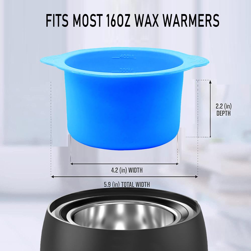 Silicone Wax pot Liner, Silicone Wax Bowl Warmer liner, Non-Stick Melt Pot Replacement, Reusable Melt Liner with 50 Pcs Waxing Sticks Body Hair Removal 14 oz Bule