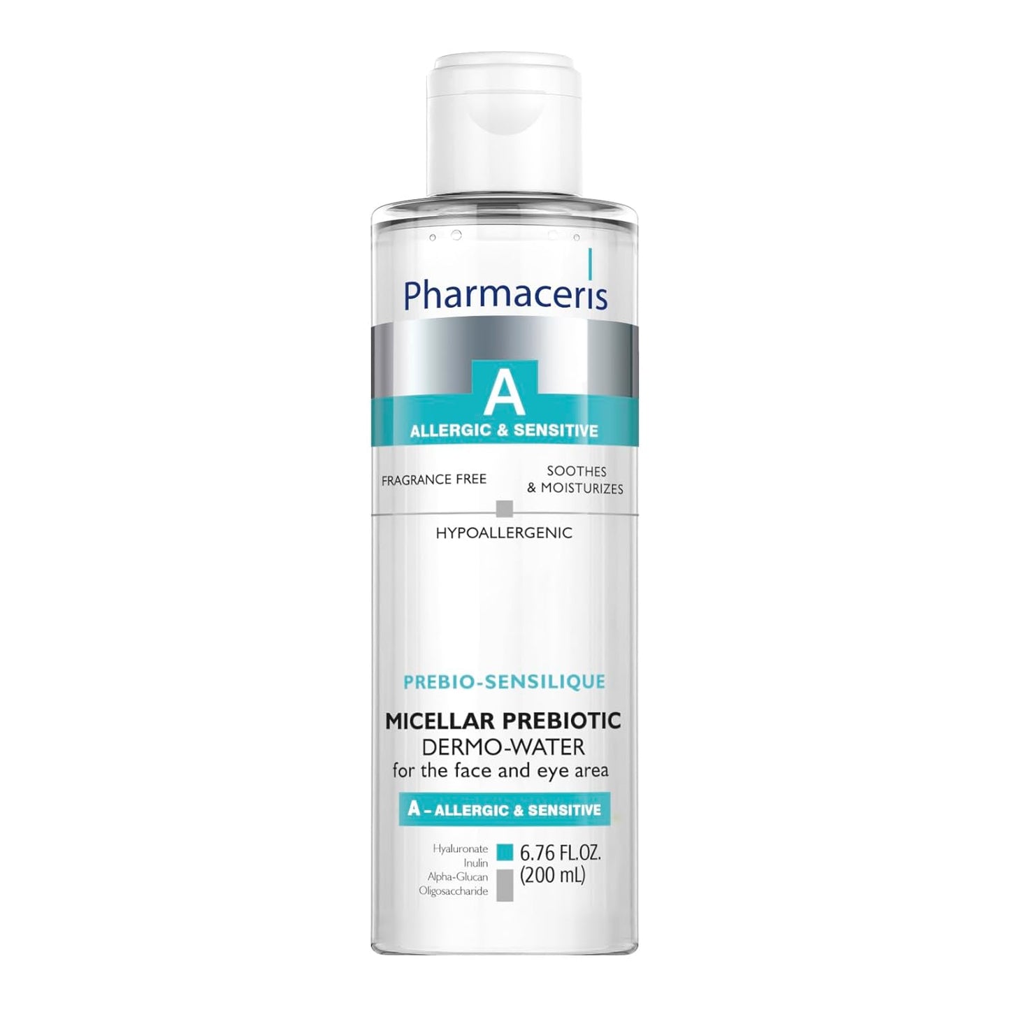 Pharmaceris PREBIO-SENSILIQUE Micellar Prebiotic Dermo-Water for Face & Eyes, Removes Makeup & Impurities, Soothes & Moisturizes Allergic & Sensitive Skin, Safe for Contact Lens Wearers, 6.76 fl oz