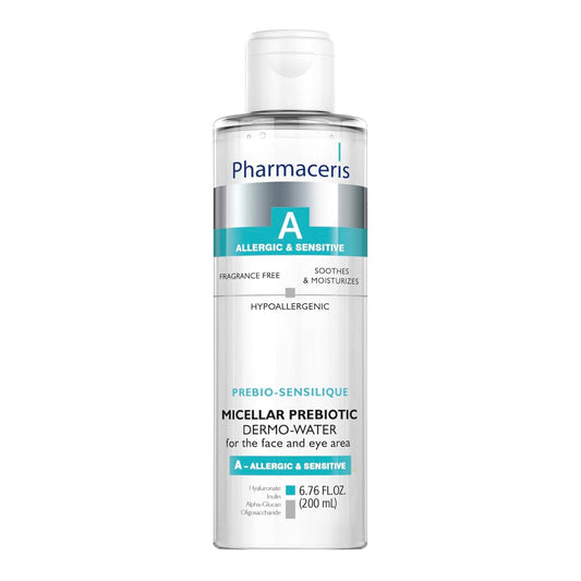 Pharmaceris PREBIO-SENSILIQUE Micellar Prebiotic Dermo-Water for Face & Eyes, Removes Makeup & Impurities, Soothes & Moisturizes Allergic & Sensitive Skin, Safe for Contact Lens Wearers, 6.76 fl oz