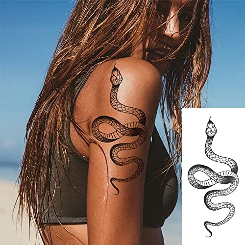 Fashion Realistic Big Size Black Snake Temporary Tattoo Stickers for Women Men Waterproof Fake Tattoo Waist Body Forearm Arm (Pack of 4)