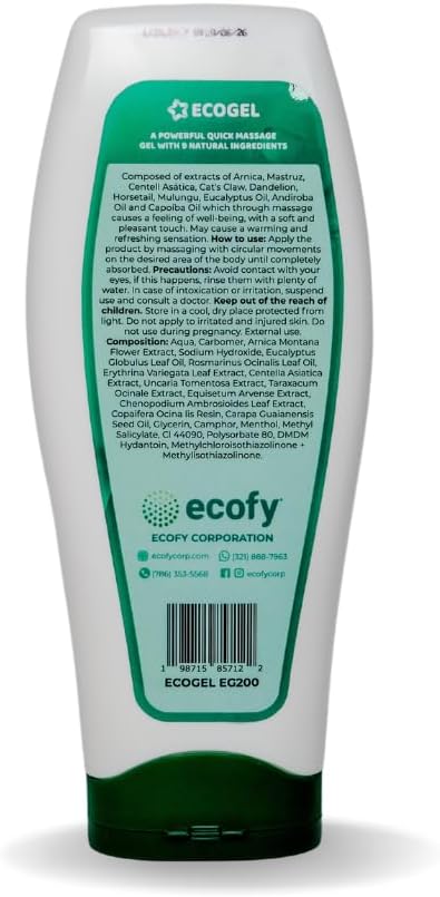 Body Massage Gel; Fast Pain Relief; Sports Injury Gel; Ecogel – Fast-Acting, Natural Formula with 9 Ingredients, Anti-inflammatory for Sore Muscles, Arthritis, Sports Injuries – 200ml.