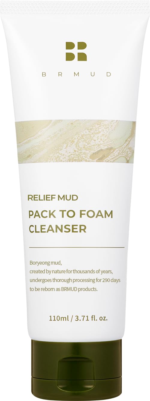 BRMUD Relief Mud Pack to Foam Cleanser - 2-in-1 Purifying & Hydrating Korean Foaming Clay Mask Facial Cleanser for Pore & Sebum Control - Makeup Cleansing Face Wash Korean Skincare (3.71 fl oz)