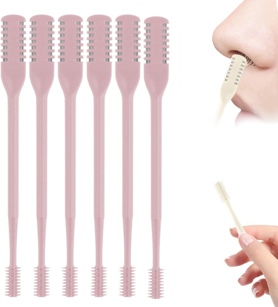 2025 Upgraded Nasal Hair Cutter, 2-in-1 Professional Nostril Hair Remover Tool, Sharp & Safe Double Sided Knife, 360° Rotating Nose Hairs Removal Trimmer Travel Essentials (Pink, 6PCS)