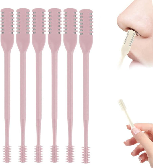 2025 Upgraded Nasal Hair Cutter, 2-in-1 Professional Nostril Hair Remover Tool, Sharp & Safe Double Sided Knife, 360° Rotating Nose Hairs Removal Trimmer Travel Essentials (Pink, 6PCS)