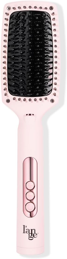 L'ANGE HAIR Le Vite Curve Ceramic Straightening Brush | Heated Straightener Flat Iron for Smooth, Anti Frizz Hair | for All Hair Lengths | Hot Styling Brush for Effortless Straightening (Blush)