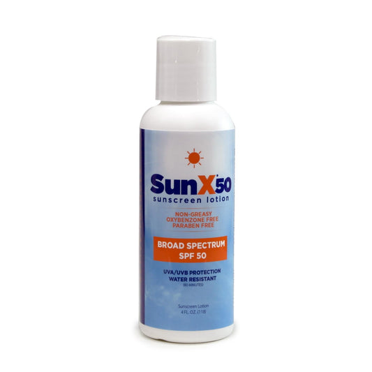 CoreTex Sun X 50 SPF Broad Spectrum Sunscreen Lotion - 4oz Bottle of Paraben, Oxybenzone, Octinoxate, & Oil Free Sunscreen - No White Cast and Water & Sweat Resistant Up to 80 Minutes