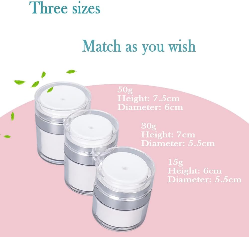 Leak-Proof DIY Travel Airless Pump Jar, 15/30/50ml Refillable Vacuum Bottle Dispenser for Creams/Lotions, Portable Cosmetic Container with Push Down Pump Dispenser (White, 15ml+15ml)