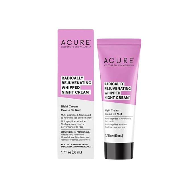 ACURE Radically Rejuvenating Whipped Night Cream - Anti-Aging Support, Multi-Peptides, Ferulic Acid & Vitamin C - Ultimate Night Repair, Hydrate and Rejuvenate - Vegan Plant Based-Infused - 1.7 Fl Oz