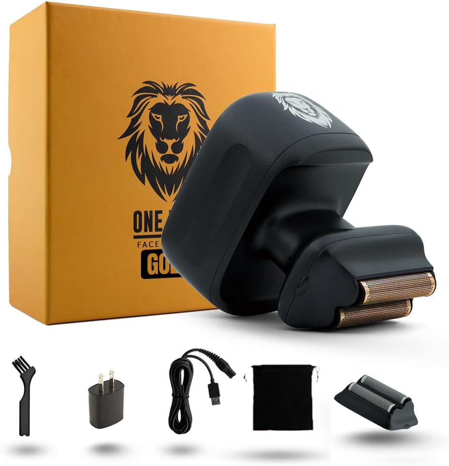 Skull Shaver One Lion Gold PRO Face Shaver for Men - Electric Shaver with Stepped Twin Foil