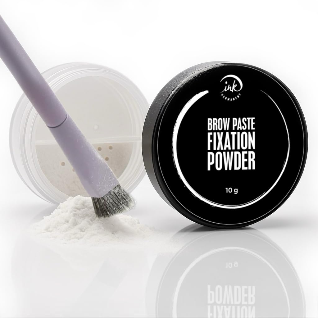 Ink Permanent Eyebrow Mapping Kit with Setting Powder, Eyebrow Brush and Brow Paste, Brow Mapping Tool, White Paste for Outlining & Fixation Powder, Professional Shaping Tool