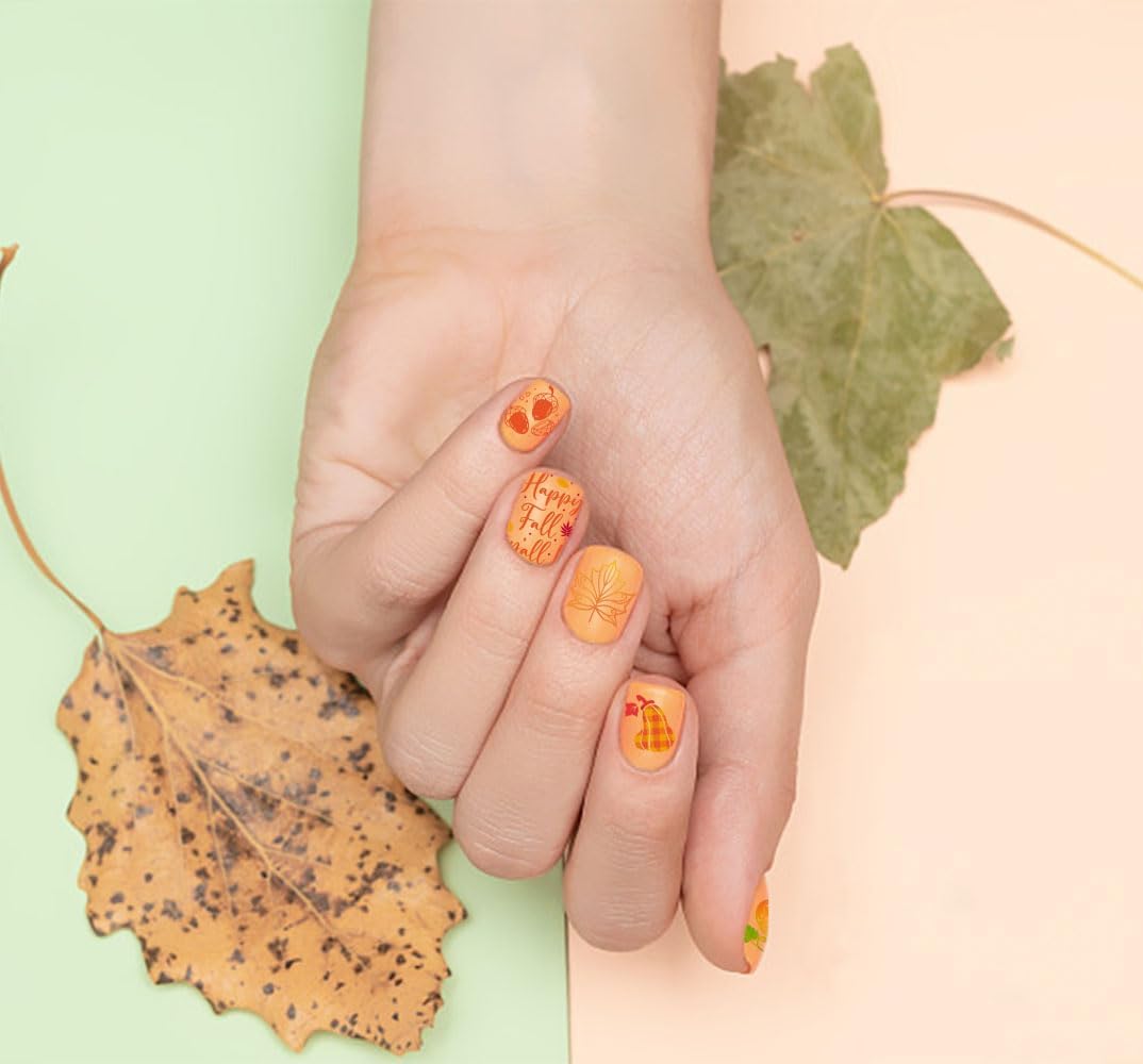 ALIBBON 6 Pcs Fall Nail Stamping Plates Set, Leaves Background Nail Art Stamp Templates, Autumn Tree Stamp Templates Kit, Happy Thanksgiving Day Metal Nail Plates for DIY Printing Decor 4.7×2.4"