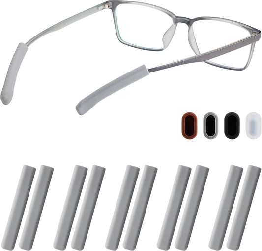 Glasses Ear Cushion, Non Slip Soft Silicone Eyeglass Ear Cushions, Anti-Slip Comfort Eyeglasses Temple Tips Sleeve Retainer, Comfort Eye Glass Ear Grips, Glasses Accessories (5 Grey Pairs)