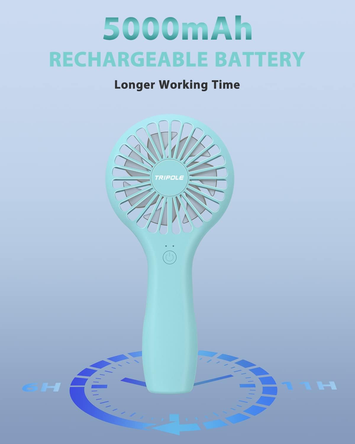 TriPole Handheld Fan Mini Portable 5000 mAh Battery Operated Small Personal Fans with Powerful Wind USB Rechargeable Eyelash Fan for Makeup Girls Kids Women Summer Wedding Outdoor Travel, Blue