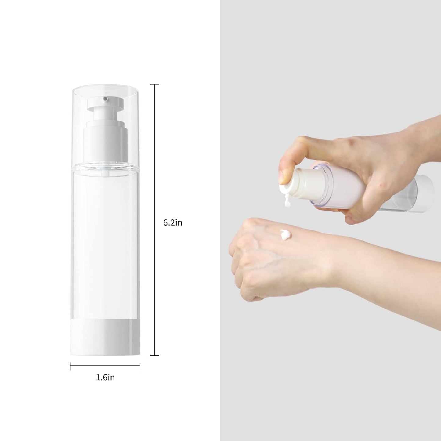 LONGWAY 2.7Oz 80ml Clear Airless Cosmetic Cream Pump Bottle Travel Size Dispenser Refillable Containers/Foundation Travel Pump Bottle for Shampoo (Pack of 6)