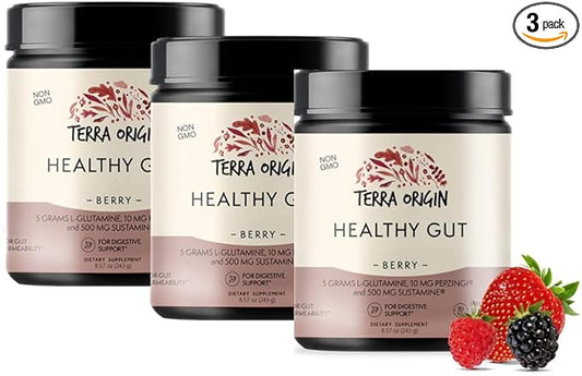 TERRA ORIGIN Healthy Gut Berry Flavor |3-Pack, 90 90 Servings 30-Serving tubs)