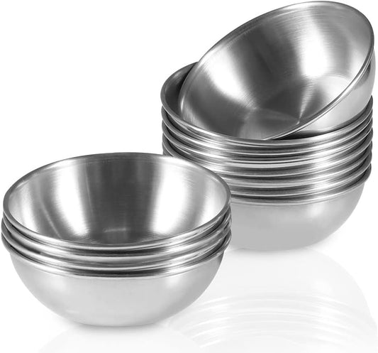 12 Pack 3.5inch Stainless Steel Sauce Dishes Mini Individual Saucers Bowl Round Seasoning Dishes Sushi Dipping Bowl Appetizer Plates, Sliver