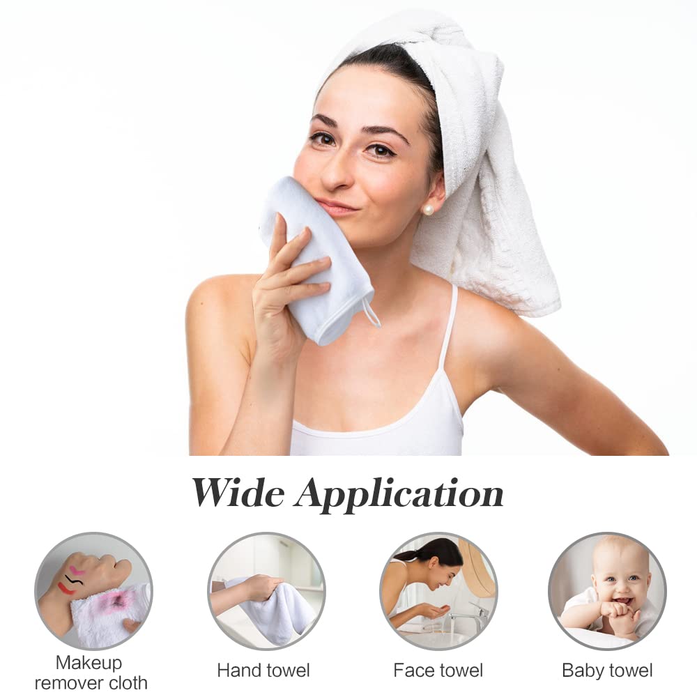SINLAND Microfiber Face Cloths Reusable Makeup Remover Washcloths Super Soft and Absorbent Fingertip Face Towels for Sensitive Skin Women 12 x 12 Inch 3 Pack White