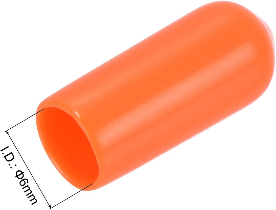 uxcell 50pcs Rubber End Caps 6mm(1/4 inch) ID Vinyl Round Tube Bolt Cap Cover Screw Thread Protectors Orange