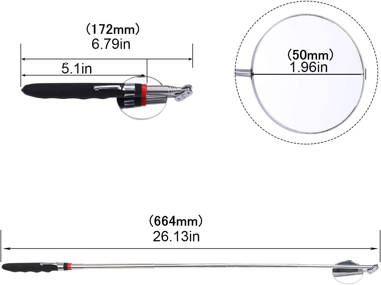 Telescoping Inspection Mirror Round Mirror Handle Tools Inspection Tool for Check The Condition of The Vehicle, Observe The Eyelashes, Mouth and Other Small Parts (Inspection Mirror 3PCS)