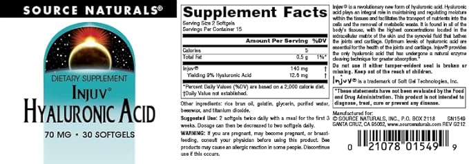 Source Naturals Hyaluronic Acid Injuv 70mg - 30 Softgels