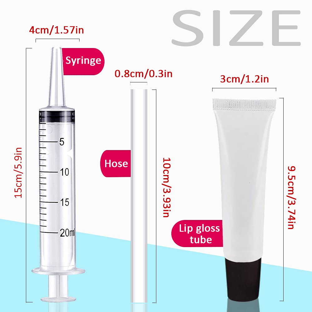 AMORIX 50 Empty Lip Gloss Tubes - 15ml Black Cap Containers + 2 x 20ml Syringes & Labels for DIY Lip Gloss Base