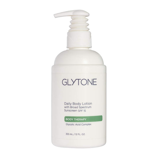 Glytone Daily Body Lotion with SPF 15–Broad Spectrum Sunscreen Moisturizer for Body –Spf Lotion with Glycolic Acid & Shea Butter – Sensitive Skin Sun Screen – Gives Non Greasy Sun Protection – 12 oz